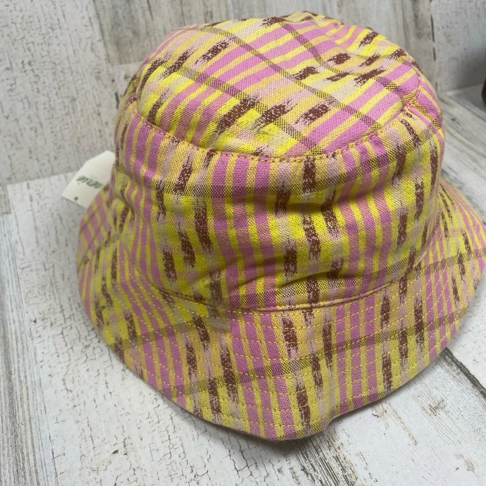 NWT Aerie Teddy Reversible Bucket Hat Womens O/S Yellow Pink Brown Plaid Casual - Picture 2 of 7